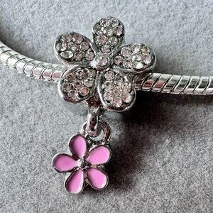 Pink Flower‎ Dangle Charm fits PANDORA